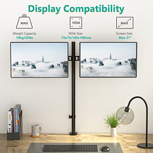 WALI Extra Tall Dual LCD Monitor Fully Adjustable Desk Mount Fits 2 Screens up to 27 inch, 22 lbs. Weight Capacity per Arm (M002XL), Black - color: Black (Dual), size: 13"-27"