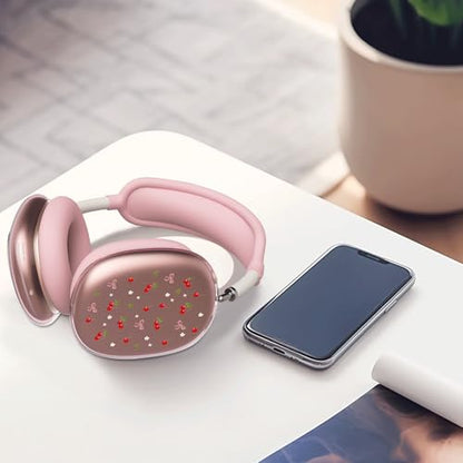 Pink Cherry Bow Clear Case for Airpods Max Headphones Cute Kawaii Soft TPU Ear Cups Cover Anti-Scratch Silicone Ear Pad Protective Case Fashion Print Headband Cover for Apple Airpods Max - color: Cherry bow 05