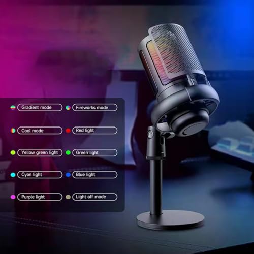 USB Gaming Microphone for PC with Color Lighting and Mute Functionality - color: Black