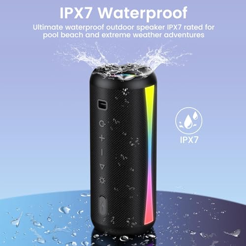 Bluetooth Speaker, 2026 Bluetooth Wireless Speaker 5.4 with RGB Lights, IPX7 Waterproof, TWS Pairing, Portable Speaker for Travel/Party/Home/Gifts - color: Light Black