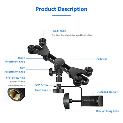 Neewer 6-11 inches Adjustable Music Mic Microphone Stand Tablet Mount with 360 Degree Swivel Holder for Apple iPad Pro Air Mini Google Nexus Samsung Galaxy - style: NW-105