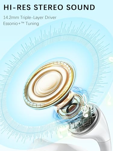 Open Ear Earbuds ENC AI Air Conduction Headphones 68H Playtime, Stereo Sound, Touch Control, Premium Clip-On Open-Ear Earphones for Office & Daily Use, White - color: White