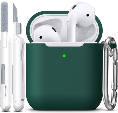 for AirPods 2nd/1st Case Silicone Cover, Black Green | Compatible with Apple AirPods 2nd/1st (2019/2016) Generation with Keychain & Cleaner Kit, Wireless Charging Compatible - color: E1-Black Green