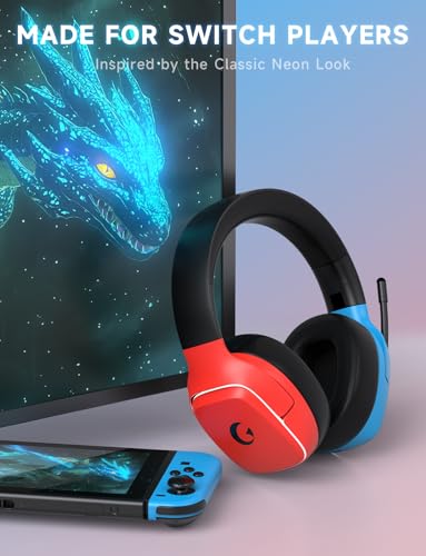 Gvyugke 2.4GHz Wireless Gaming Headsets for PS5, PS4, PC, Switch, Blue Red | Bluetooth 5.3 Gaming Headphones with Noise Canceling Mic, 7.1 Surround Sound, 70H Battery, Blue Lighting - color: BlueRed