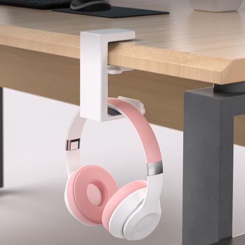 Over-ear headphone holder/Clamp-style headphone mount,djustable clamp width (10–42mm),suitable for gaming setups and various desk surfaces(White) - color: White
