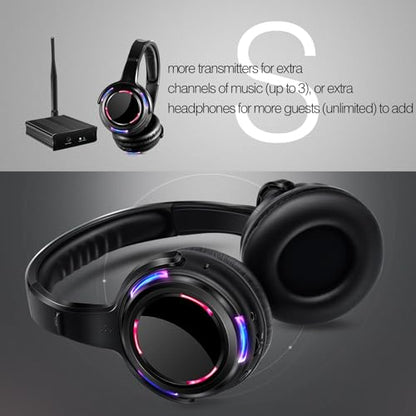 Professional Silent Disco LED Wireless Headphones and RF LED Silent Disco Earphones for iPod MP3 DJ Music Pary Club (10 led Headphone + 2 Transmitter) - color: 10 led headphone + 2 transmitter