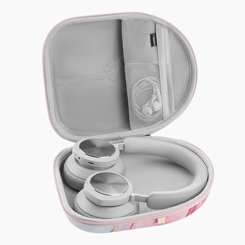 Geekria NOVA Headphones Case for Over-Ear Headphones, Replacement Hard Shell Travel Carrying Bag with Cable Storage Compatible with B&O Beoplay HX, Bose QC Ultra II and More (Pink Marble)