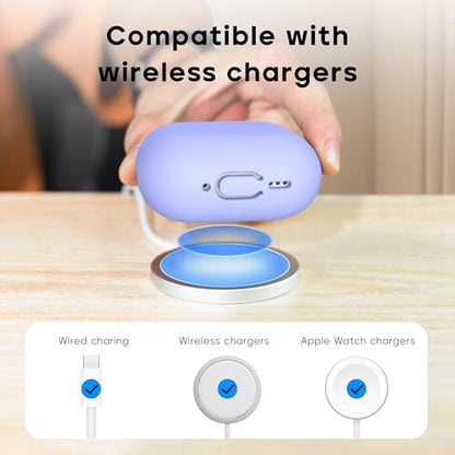 RFUNGUANGO for AirPods 4 Case, Lilac | Cleaner Kit, Carabiner, Soft Silicone Protective Cover, Wireless Charging Compatible - color: B-Lilac, size: AirPods 4 Case
