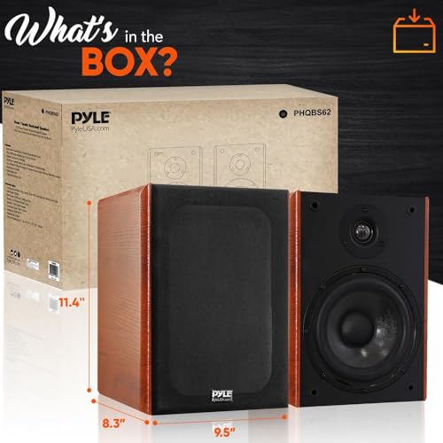 Pyle 6.5" Home Audio Speakers, 2-Way Passive Bookshelf, 240W Max Power, 1" Silk Dome Tweeter, Composite Woofer, Gold Plated 5 Way Binding Post, Rubber Surrounds, Beautiful Wood Grain Finish - Pair - color: Natural, size: 6 inch