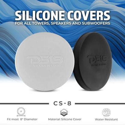 DS18 Hydro CS-8/WH 8" Silicone Marine Speaker Cover - Water, Dust and UV Rays Protection - Compatible with Tower Speakers - Great durability - Special Edition (Pair)