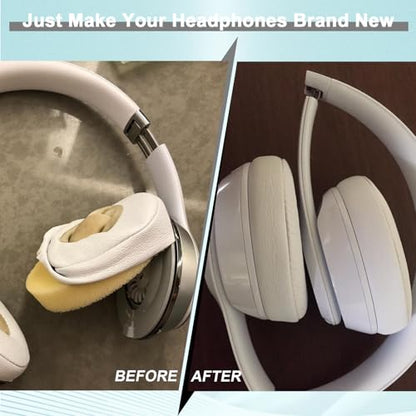 Replacement Ear Pads for Beats Solo 2 & Solo 3 Wireless On-Ear Headphones, Ear Cushions, Headset Earpads, Ear Cups Cover with Soft Protein Leather (White) - color: White