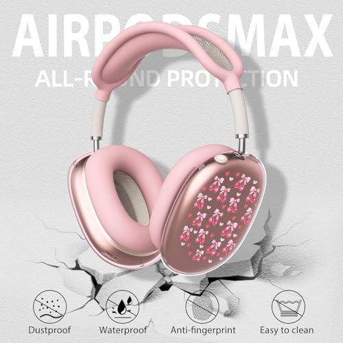 Pink Cherry Bow Clear Case for Airpods Max Headphones Cute Girls Bowknot Soft TPU Ear Cups Cover Anti-Scratch Silicone Ear Pad Protective Case Kawaii Headband Cover for Apple Airpods Max - color: Cherry heart 13