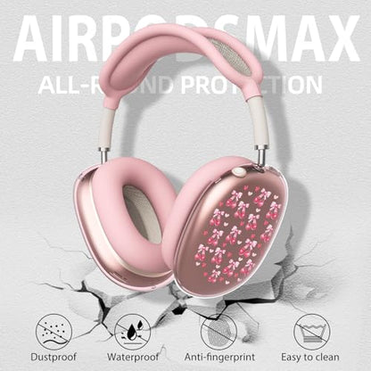 Pink Cherry Bow Clear Case for Airpods Max Headphones Cute Girls Bowknot Soft TPU Ear Cups Cover Anti-Scratch Silicone Ear Pad Protective Case Kawaii Headband Cover for Apple Airpods Max - color: Cherry heart 13