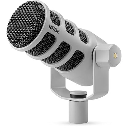 Rode PodMic USB White Dynamic Broadcast Microphone with Rode SC27 Blue USB-C to USB-C Cable and StreamEye Adjustable Boom Arm