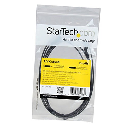 StarTech.com 2m Slim 3.5mm Stereo Extension Audio Cable - Male / Female - Headphone Audio Extension Cable Cord - 2x Mini Jack 3.5mm - 2 m (MU2MMFS) Black | Headphone Audio Extension Cable Cord, 2x Mini Jack 3.5mm - size: 6 ft / 2m, style: Slim