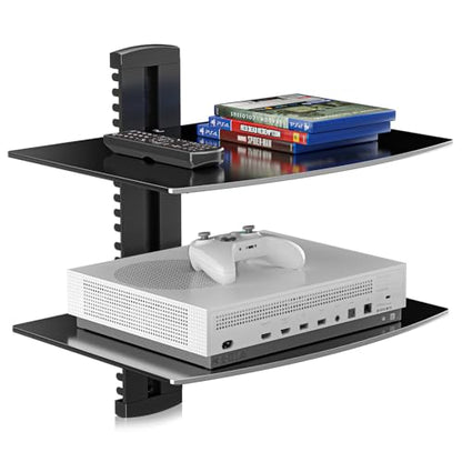 suptek Speaker Mount, Floating Glass Shelf Wall Mount Bracket for DVD Players/Cable Boxes/Games Consoles/TV Accessories, 2 Shelves, Black CS202 - size: 2 Shelves