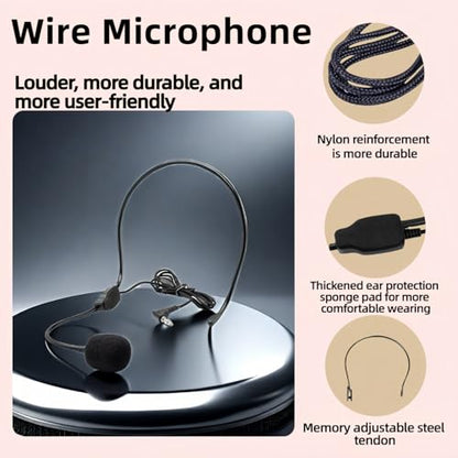 2-Pack Headset Microphone for Voice Amplifier, Teachers, Presenters - Lightweight, Adjustable Boom Mic, 3.5mm/2-Pin Compatible, Comfortable Over-Ear Design, Clear Audio for Teachers, Coaching