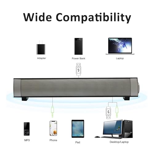 Computer Speakers for Desktop, 10W Wired USB Powered Sound Bar | BT 5.0, 3 Modes, Built-in Mic, Volume Control, Portable Speakers for PC Tablets Laptop Desktop Projector Cellphone