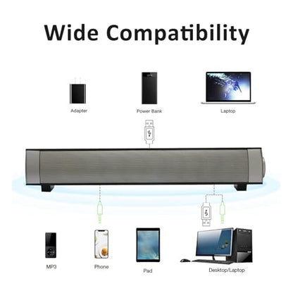 Computer Speakers for Desktop, 10W Wired USB Powered Sound Bar | BT 5.0, 3 Modes, Built-in Mic, Volume Control, Portable Speakers for PC Tablets Laptop Desktop Projector Cellphone