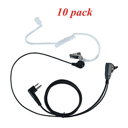 2 Pin Covert Acoustic Tube Earpiece Headset with Mic PTT for Motorola cls1110 cp200 cls1410 cp185 cp200d rdm2070d walkie Talkie 2 Way Radio(10 Packs) | 10-Pack, acoustic tube, ergonomic earplug, PTT mic; Compatible with Motorola CLS1110 CLS1410 CP185 RDM2