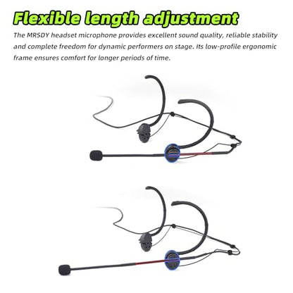 MRSDY Foldable Headset Microphone for Shure Wireless System, Omnidirectional Condenser Double Over Ear Headworn Mic, 4-Pin Mini XLR, Cable Length 42 Inch (Black) | Noise Reduction, Clear Sound, Omnidirectional Condenser Double Over Ear Headworn Mic, 4-Pin