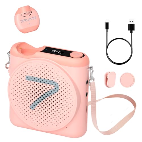 7RYMS WA2 Wireless Voice Amplifier for Teachers with Magnetic lavalier Mic, Wireless Portable Amplifier with Noise Canceling, Mini Voice Amplifier for Classroom, Meeting, Training, Speech (Pink) - color: Pink