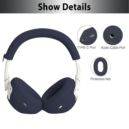 Adhiper 3-in-1 Silicone Sweat Case Cover for Sony WH-1000XM6 Headphones, XM6 Covers Accessories Silicone Ear Pads Covers & Headband Cover & Ear Cups Protector, Washable & Sweatproof - Midnight Blue - color: Midnight Blue