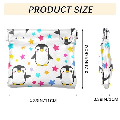 Leather Waterproof Portable No Zipper Purse, Coin Pocket Pouch Change Holder, Small Storage Bag for Men Women Headset Credit Card ID Key Lipstick, (Cute Penguins)