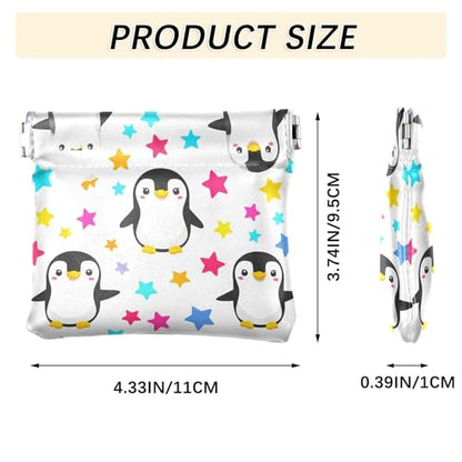 Leather Waterproof Portable No Zipper Purse, Coin Pocket Pouch Change Holder, Small Storage Bag for Men Women Headset Credit Card ID Key Lipstick, (Cute Penguins)