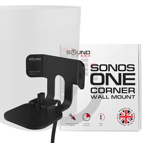 Sound Bass ONE Corner Wall Mount Bracket - Low Profile, Black, Single (1pc) | Compatible with Sonos ONE, ONE Gen 2, ONE SL & PLAY1 Speaker, Fixed Position, Single (1pc), Designed In The UK - color: Black