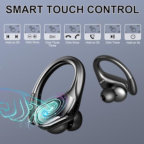 Wireless Earbuds, Sport Bluetooth 5.4 Headphones 2026 New Bluetooth Earbuds with 75Hrs Stereo, 4 ENC Mic, Noise Canceling Over-Ear Buds with Earhooks, IP7 Waterproof Earphones for Workout/Running/Gym - color: A-Black