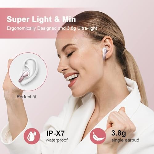 Wireless Earbuds, Bluetooth 5.3 Headphones NEW Ear Buds 40H Bass Stereo - color: Rosegold