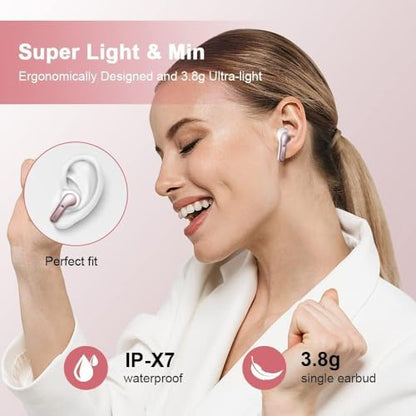 Wireless Earbuds, Bluetooth 5.3 Headphones NEW Ear Buds 40H Bass Stereo - color: Rosegold