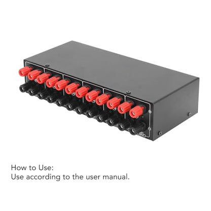 Passive Selector Switch 4 Amplifier in 2 Speaker Out Audio Selector Box, Manual Button Switch for Stereo System, 300W per Channel, Aluminum Alloy Housing with Banana Plug