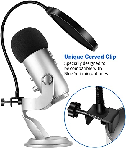 Yeti Microphone Pop Filter with Foam Windscreen [Custom Built for Blue Yeti Mic] 5.8 inch Diam 2 Layers high Density Pop Filter for Mic Cover Yeti Pop Screen (Cover Foam 1Pcs,Pop Filter 1Pcs) | 5.8in 2-Layer High Density Pop Filter & Foam Windscreen, Cust