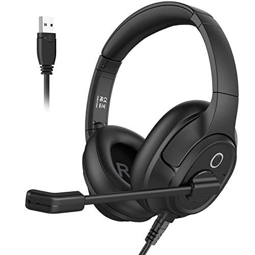 EKSA Headset with Microphone for Laptop, Wired Computer Headset with Volume & Mic Mute Controls, Lightweight PC Headphones for Office Call Center Skype (Over Ear USB Headset with AI ENC) - style: Over Ear USB Headset with AI ENC