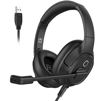 EKSA Headset with Microphone for Laptop, Wired Computer Headset with Volume & Mic Mute Controls, Lightweight PC Headphones for Office Call Center Skype (Over Ear USB Headset with AI ENC) - style: Over Ear USB Headset with AI ENC