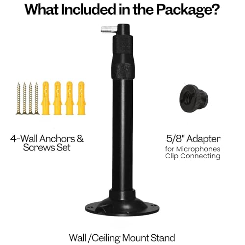 Adjustable Wall Mount for Microphone and Antennas Installing | Mics Wall and Ceiling Mount, Aluminum Alloy Bracket for Wireless Antenna Paddle, Camera and Mic, with a 3/8" to 5/8" Adapters