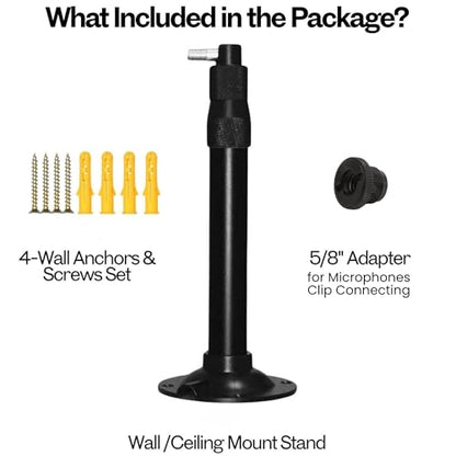 Adjustable Wall Mount for Microphone and Antennas Installing | Mics Wall and Ceiling Mount, Aluminum Alloy Bracket for Wireless Antenna Paddle, Camera and Mic, with a 3/8" to 5/8" Adapters
