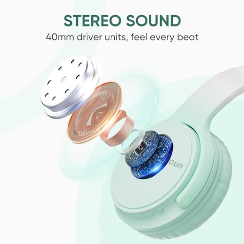 Wireless Headphones, Bluetooth Over Ear Headsets with Microphone, Hi-Fi Audio, 60H Playtime, Touch Control, Foldable Lightweight, On-Ear Headphones for Girls Women, Travel, Work, - color: Mint Green