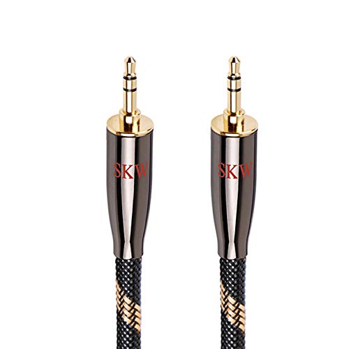 SKW Audiophile Heavy Gauge 3.5mm Stereo Aux Thick Cable 6.5ft/2m | Dual-shielded, 24K gold-plated TRS plugs, 6.8mm OD nylon-braided jacket, rigid strain relief, home stereo & DAC link - size: 6.5 ft