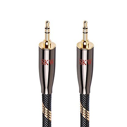 SKW Audiophile Heavy Gauge 3.5mm Stereo Aux Thick Cable 6.5ft/2m | Dual-shielded, 24K gold-plated TRS plugs, 6.8mm OD nylon-braided jacket, rigid strain relief, home stereo & DAC link - size: 6.5 ft