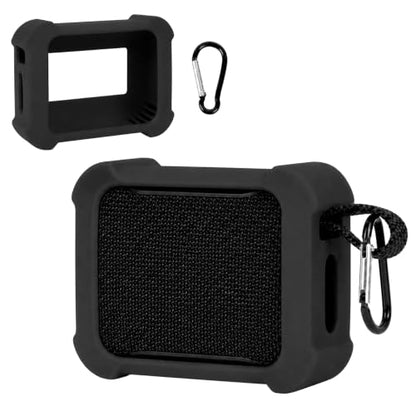 COMECASE Silicone Case for JBL Go 5 with Metal Carabiner, Black, Case Only | Thickened Edges, Inner Cushioning Ribs, Easy Button Access, Uncovered Grille and Edge Light, for Travel and Outdoor Use - color: Black