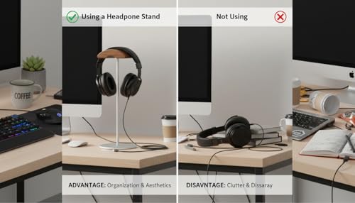 Micool Headphone Stand, Aluminum & Wood Holder with Heavy Stable Base, Universal Gaming Headset Stand for Desk, Compatible with All Over-Ear Headphones