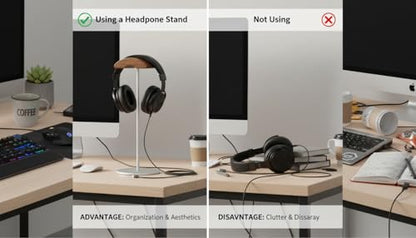 Micool Headphone Stand, Aluminum & Wood Holder with Heavy Stable Base, Universal Gaming Headset Stand for Desk, Compatible with All Over-Ear Headphones