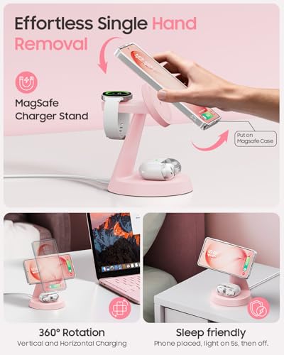 Meifigno Magnetic Wireless Charger for Samsung, 3 in 1 Charging Station Compatible with MagSafe Samsung Charger for Galaxy S26 Ultra S25 Z Fold7/Flip7, Charger Stand for Galaxy Watch Ultra 8 7, Pink - color: PINK