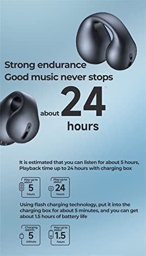 Wireless Ear Clip Bone Conduction Headphones, 2023 New Open Earbuds Bluetooth Earbuds, IPX5 Waterproof Hook Headphones After Shock Air (Black) - color: Black