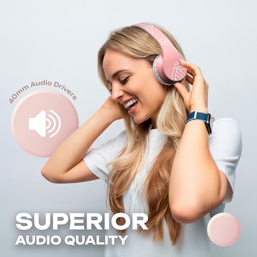 PowerLocus Wireless Bluetooth Over-Ear Stereo Foldable Headphones, Wired Headsets Rechargeable with Built-in Microphone for iPhone, Samsung, LG, iPad (Rose Gold PL Collection) - color: Rose Gold PL Collection
