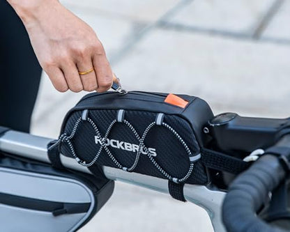 ROCKBROS Top Tube Bike Bag Narrow Slim Design Lightweight Portable | Adjustable Straps,2 Inner Net Pockets,Elastic Rope,Reflective, Compatible with iPhone 14/13/12 Pro Galaxy S22/S21,Road MTB - color: STYLE 1