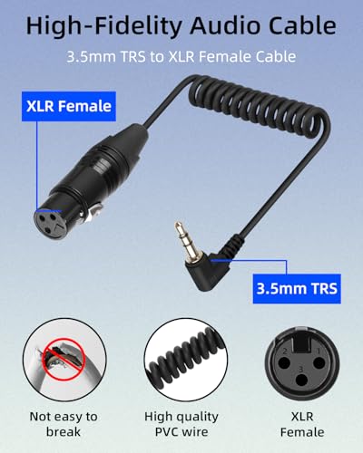 GELRHONR Right Angle 3.5mm to 3 pin XLR Female Coiled Cable 1.6FT, XLR to 1/8 Inch TRS Audio Microphone Cable(Female Black) - color: XLR Female Black